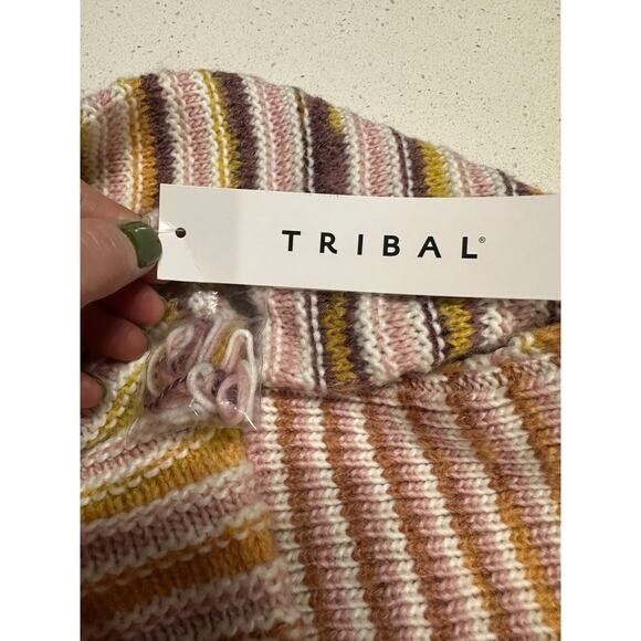 NWT Tribal Women’s Turtleneck Sweater Multicolor Stripe Bordeaux Small Retro - Picture 6 of 11